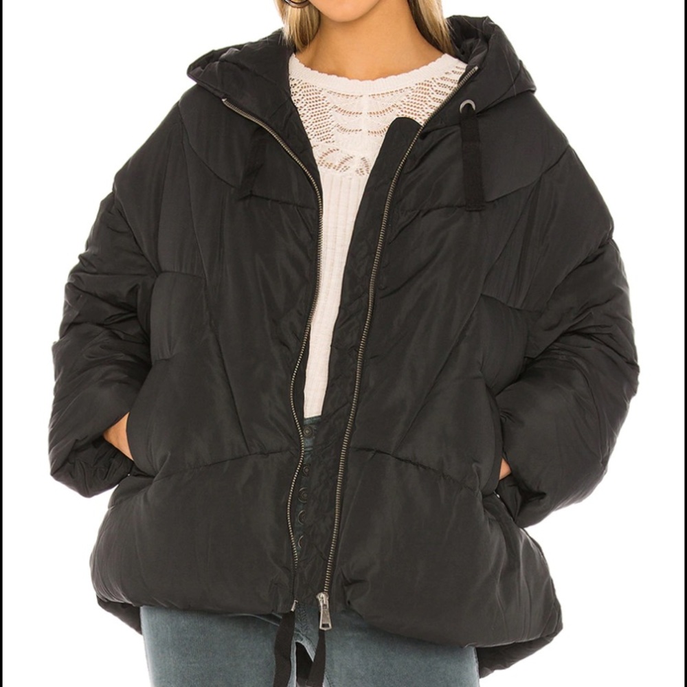 Free People Oversized Black Puffer Jacket with Hood